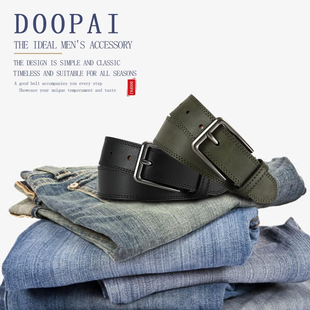 DOOPAI Ceinture en cuir de vache véritable pour homme - 3,5 cm - Pour le travail, le golf et les loisirs