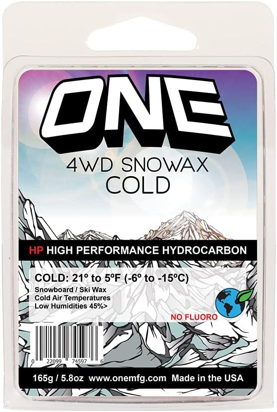 One Mfg 4WD Snowboard & Ski Wax, 165g Large Bar, Oneball Wax for Cold Snow, 21ºF to 5ºF (-6ºC to -15ºC), Tropical Scent, No Fluoro