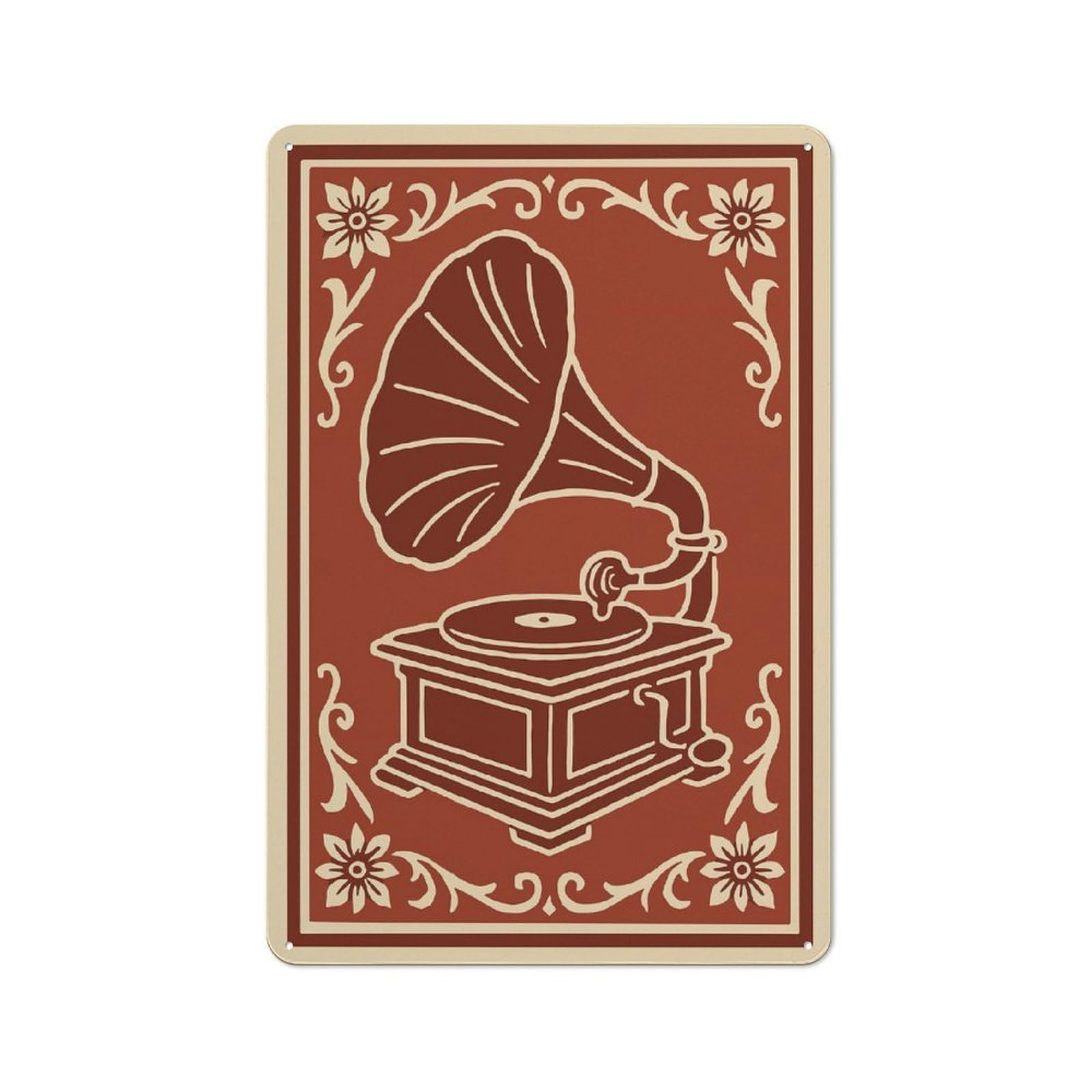 Junmoney Style-4 Vintage Gramophone Art Deco Illustration Vintage Tin Sign 30X20cm For Garage Or Workshop, Suited To Garage Decor Fans, For Retro Home Interiors