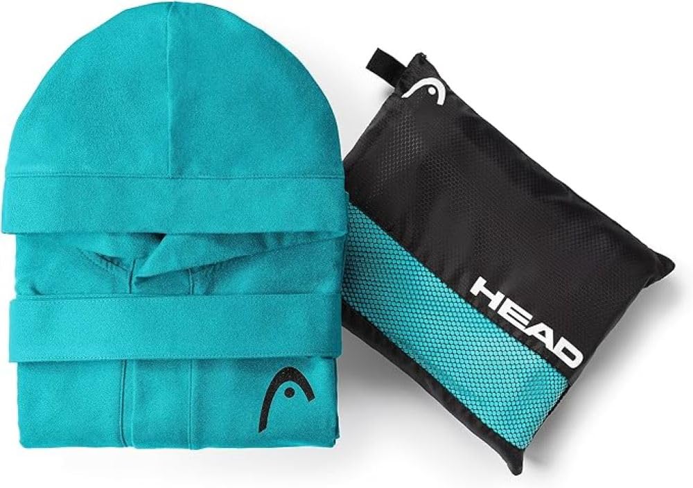 HEAD Active - Albornoz Mujer y Hombre para Ducha con Capucha y Bolsillos de Microfibra Ligero Secado Rápido, Albornoz Hombre y Mujer Suave Ultra Absorbente para Viaje, Bata Mujer Hombre Ahorra Espacio