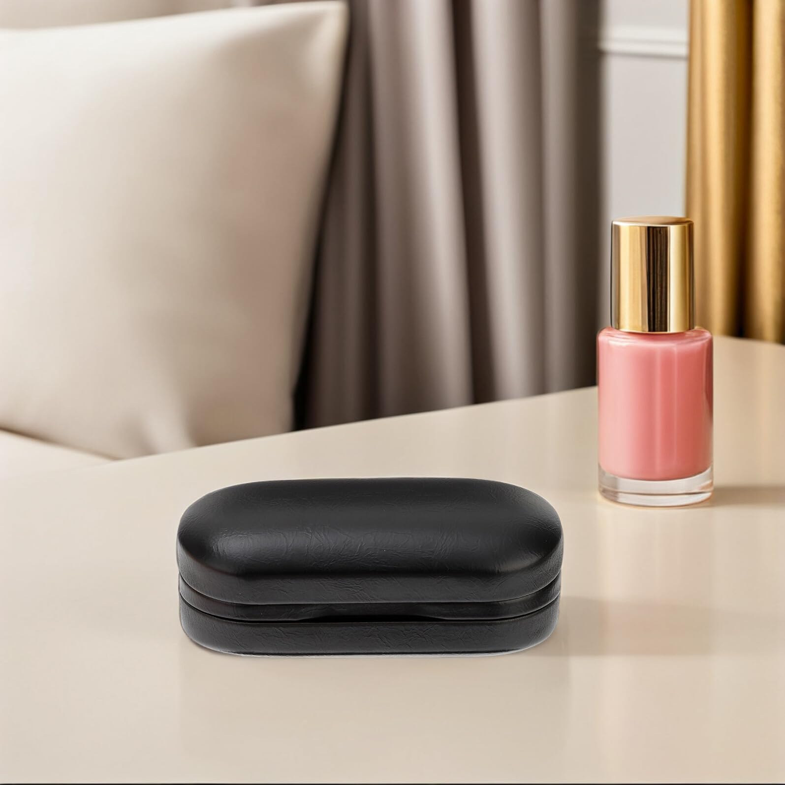 VOSAREA 2 Pièces Étui à Lunettes Double Couche Rigide en Cuir Synthétique avec Miroir Intégré et Cadre Métallique Sécurisé, Organisateur Portable pour Lunettes de Soleil en Voyage