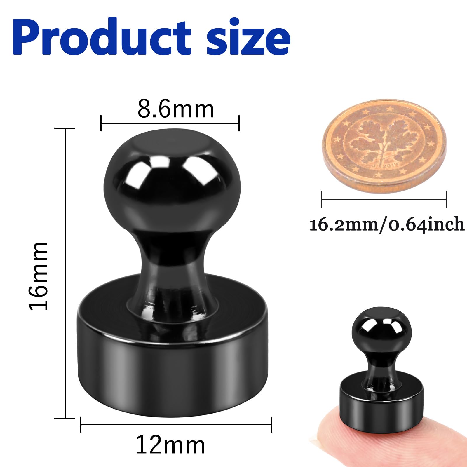Imanes de neodimio – 16 unidades de color negro fuerte, 12 x 16 mm, para pizarra magnética, frigorífico, agarre fuerte, mini para pizarra blanca