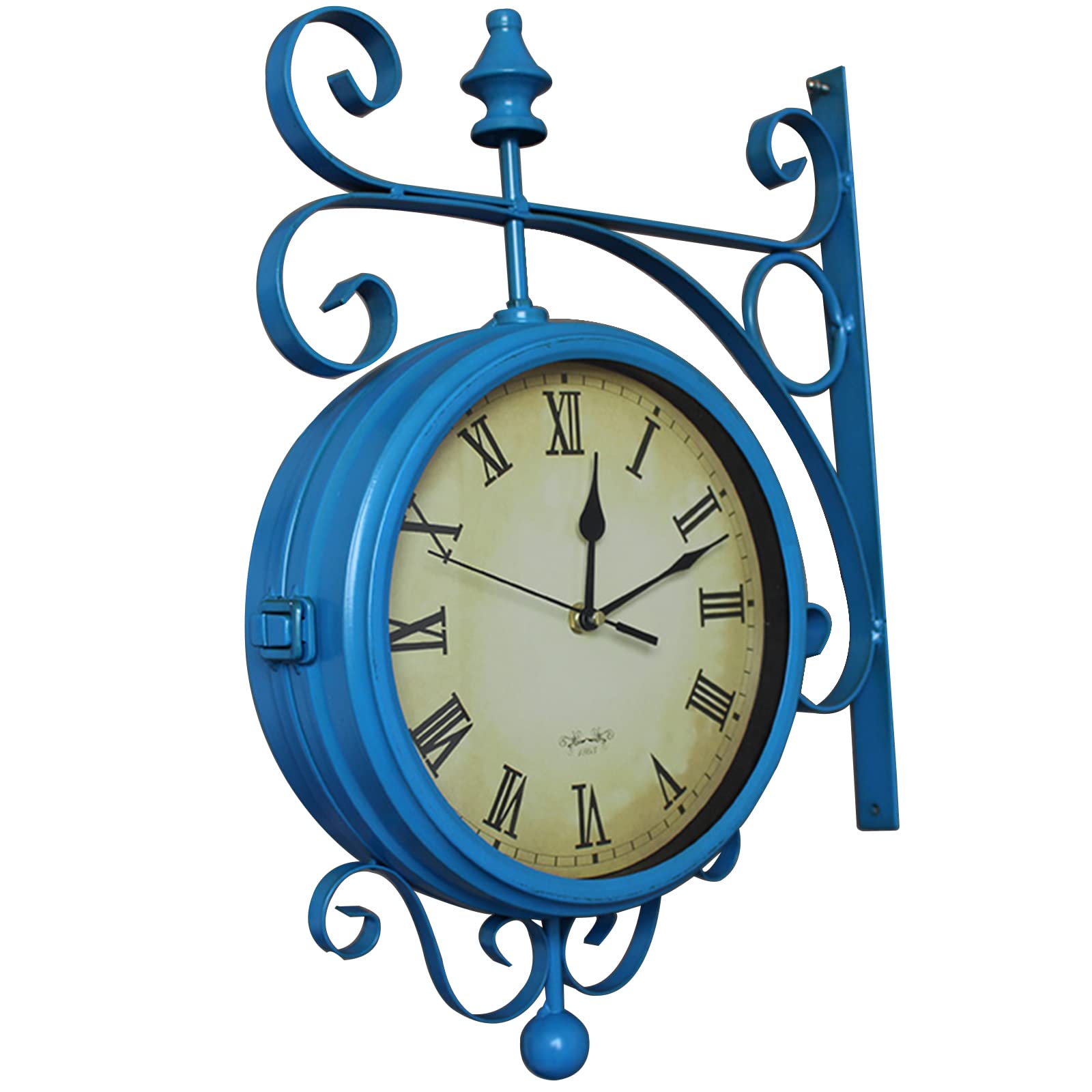 SaryEdge Large Wall Clocks,Double Sided Wall Clock Wrought Iron, Metal, Quiet, Easy Read Two Faces Retro Station Clock Hanging Clocks for Home Kitche-Black,Blue,Blue,Blue