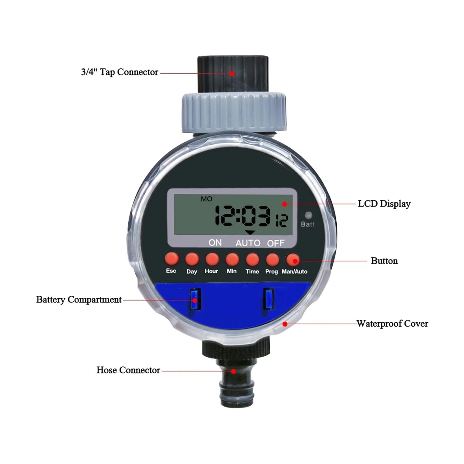 NURII Temporizzatore Automatico for irrigazione con Display LCD, con sensore Pioggia Temporizzatore elettronico for valvola a Sfera da Giardino Domestico for irrigazione da Giardino