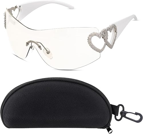 Miniatura 8 de Y2K - Gafas de sol envolventes sin montura con escudo de moda de corazón plateado de los años 2000, lentes de sol sin marco para mujeres y hombres