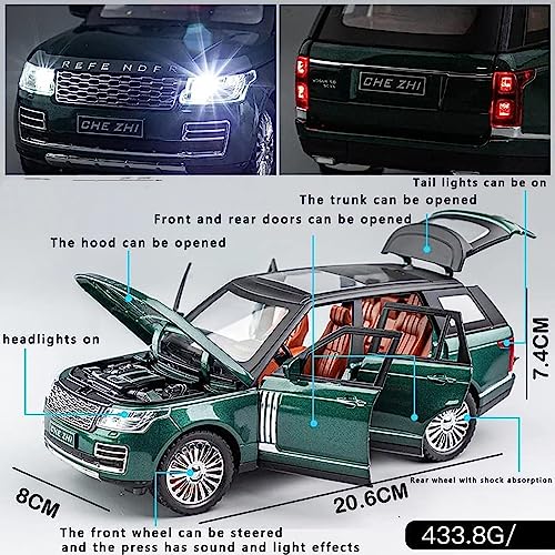 Image of 1:24 Scale Model Rang-Rover Refender Diecast Metal Cars Openable Door with Sound Light Pullback Toy Car for Kids