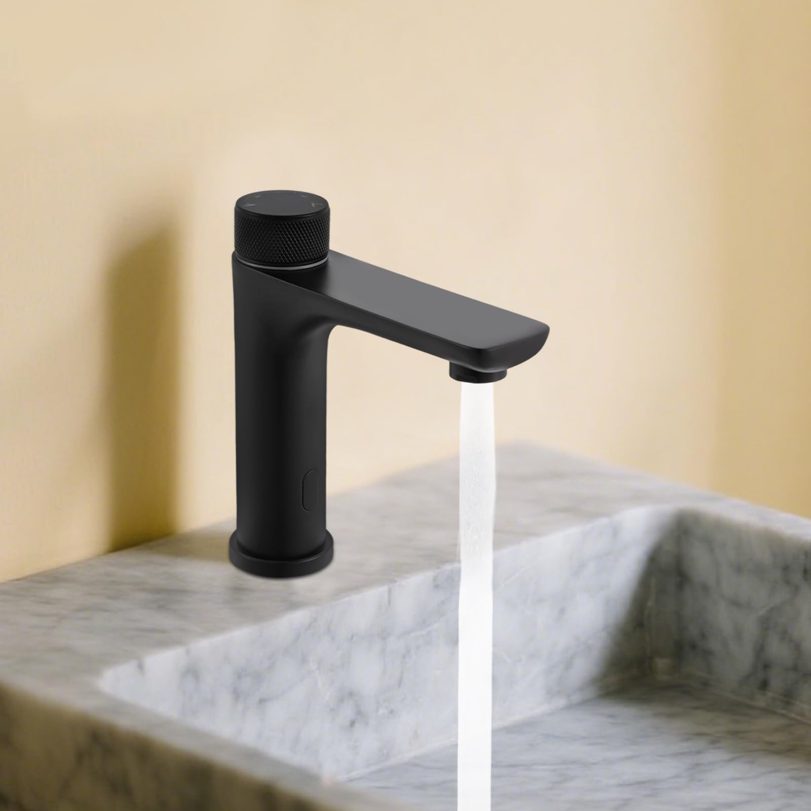 Grifo de lavabo automático con infrarrojos sin contacto, temperatura ajustable USB/batería mezclador de baño infrarrojo para casas, hoteles, escuelas, dormitorios, apartamentos (Negro)