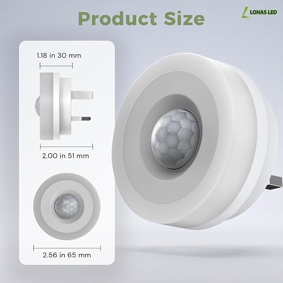 LOHAS-LED Motion Sensor Night Light, Auto On/Off, 3000K, Hallway, 2 Pack