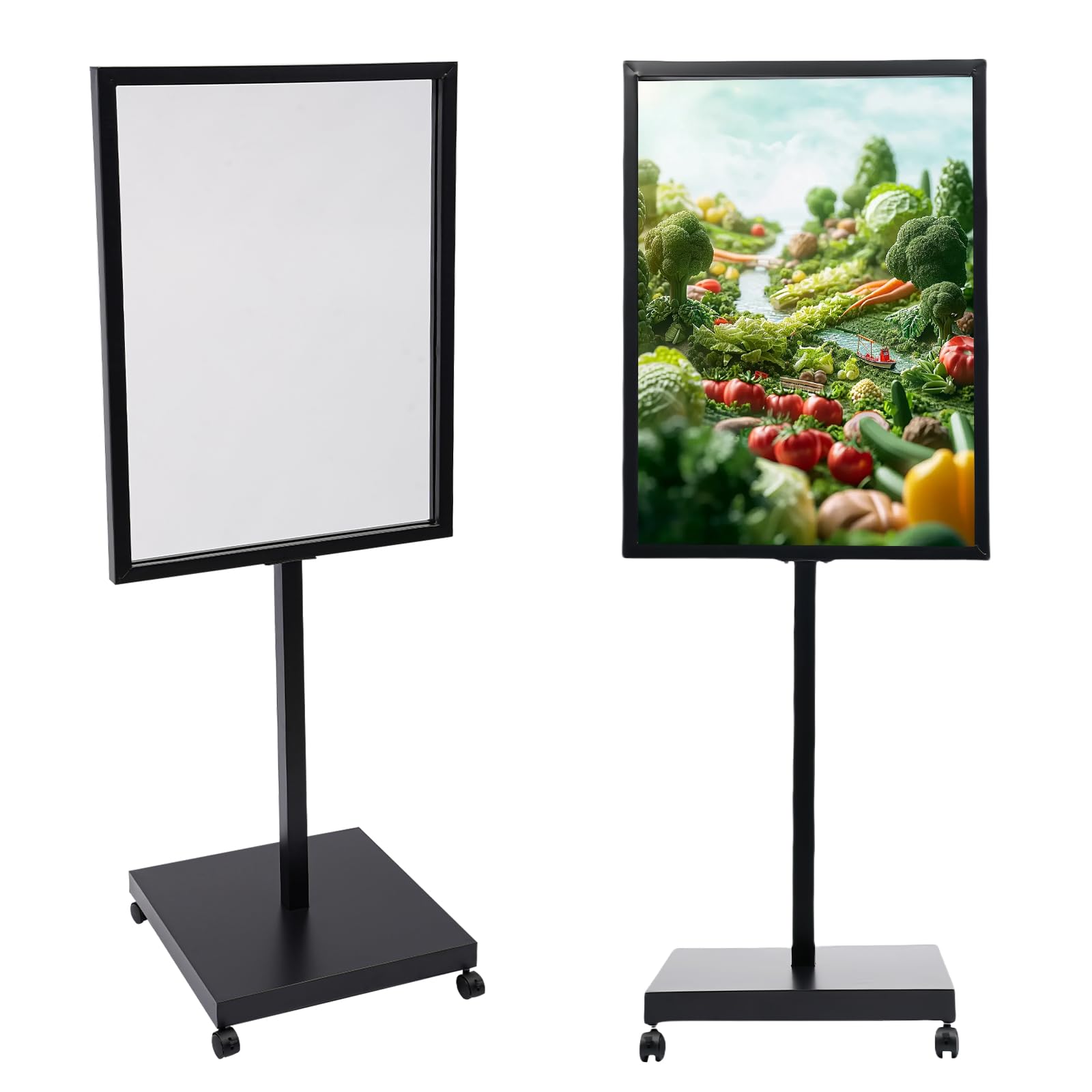 Soporte de información 64 x 89 cm negro para carteles, soporte de suelo, 167 cm de altura, soporte para carteles, soporte publicitario para bodas, ferias, tiendas minoristas y menús