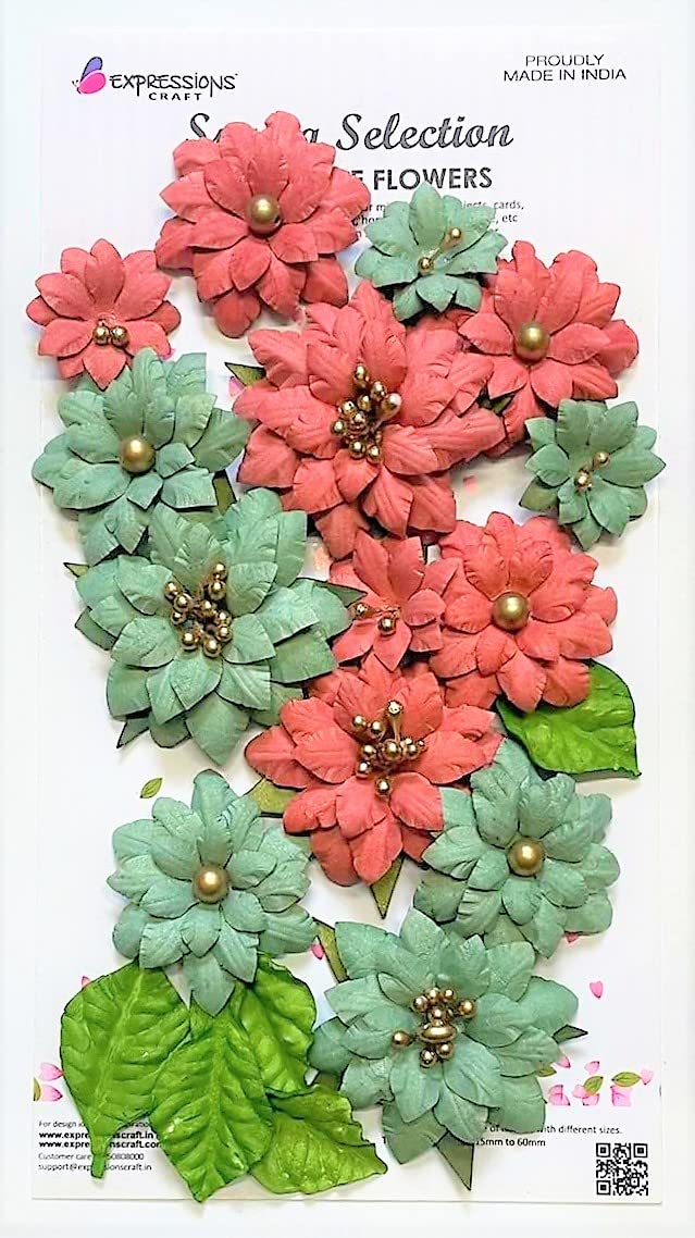 Expressions Craft Handmade Paper Flower Summer Charm Bright Yellow and Black| DIY Craft Paper Flower |Handmade Paper Flowers for Scrapbooking| Mixed Media (Merry Red and Green)