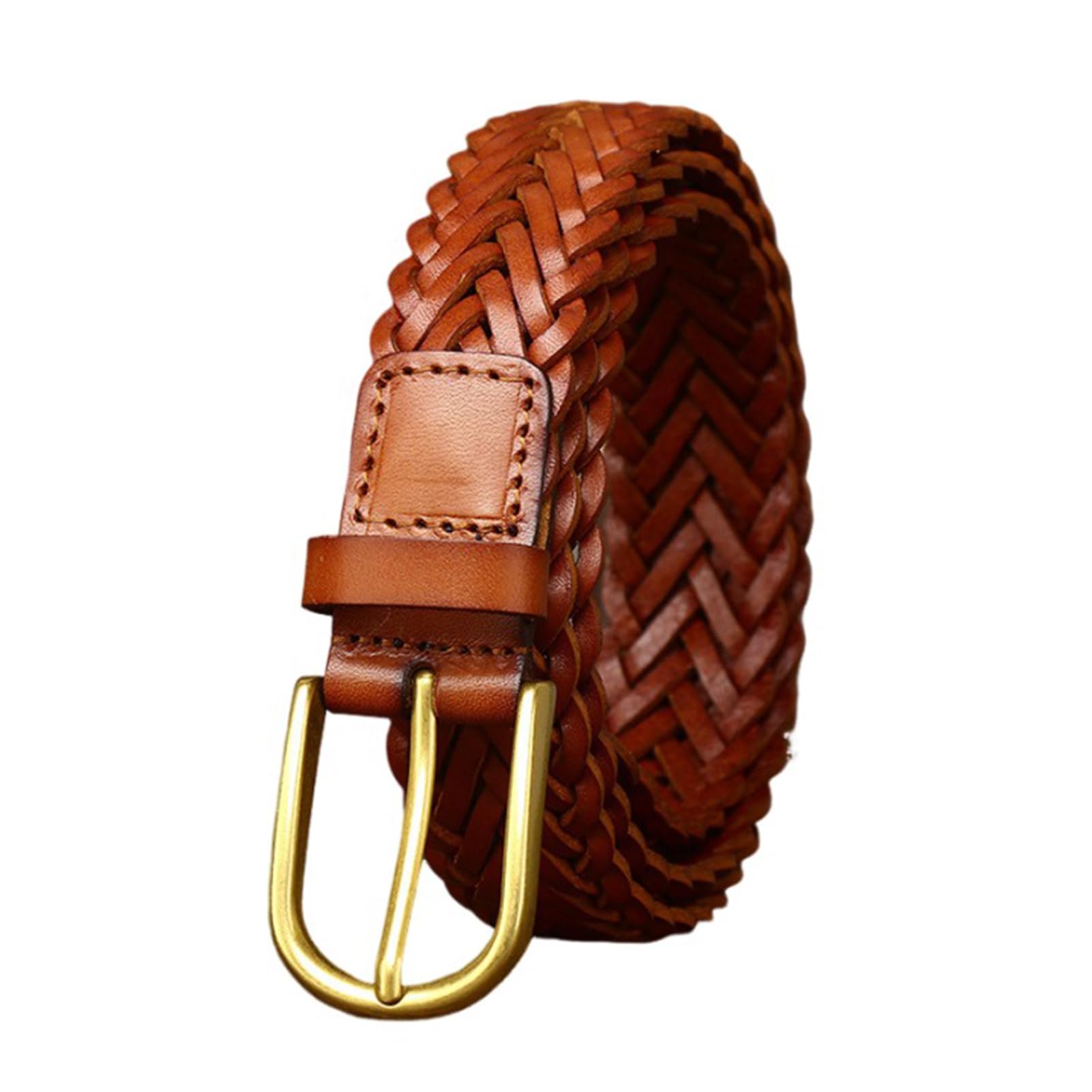 OBASDFD Womens Mens Fully Adjustable Braided Belt - 3cm Wide, Skinny Woven Cowhide Leather Strap For Casual Jeans Dress Golf(Reddish Brown,105cm/41)