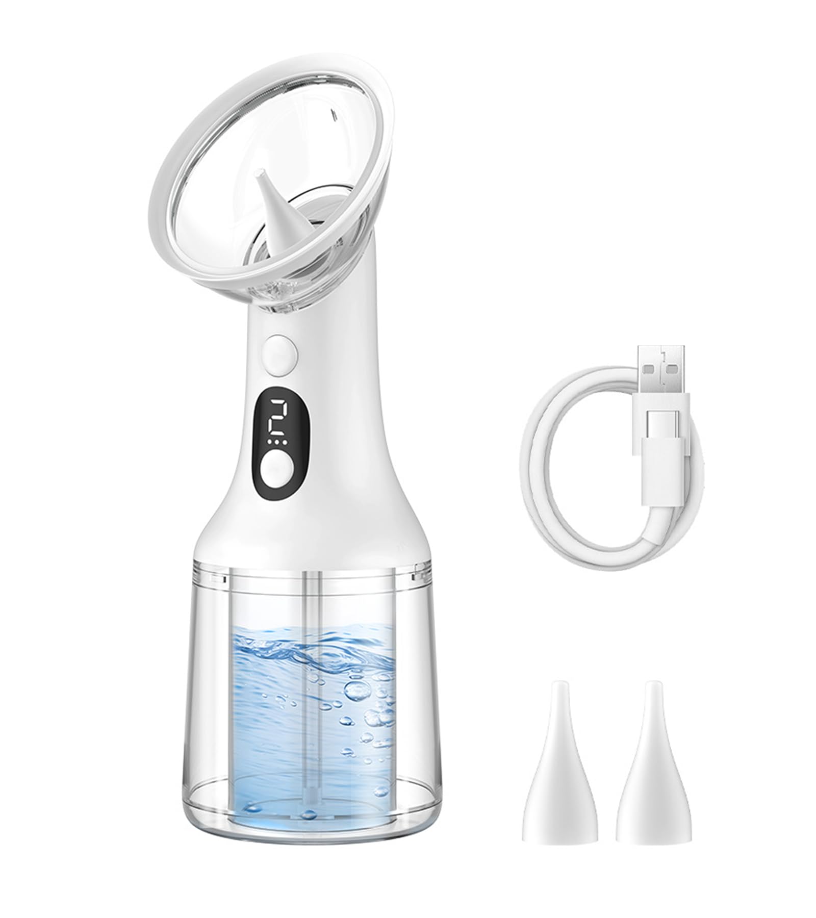 Pulitore Auricolare, Kit per La Rimozione del Cerume, con 4 modalità di Pressione | Display A LED | Ricaricabile Tramite USB | Serbatoio dell'Acqua, Sistema di Lavaggio Elettrico(White)