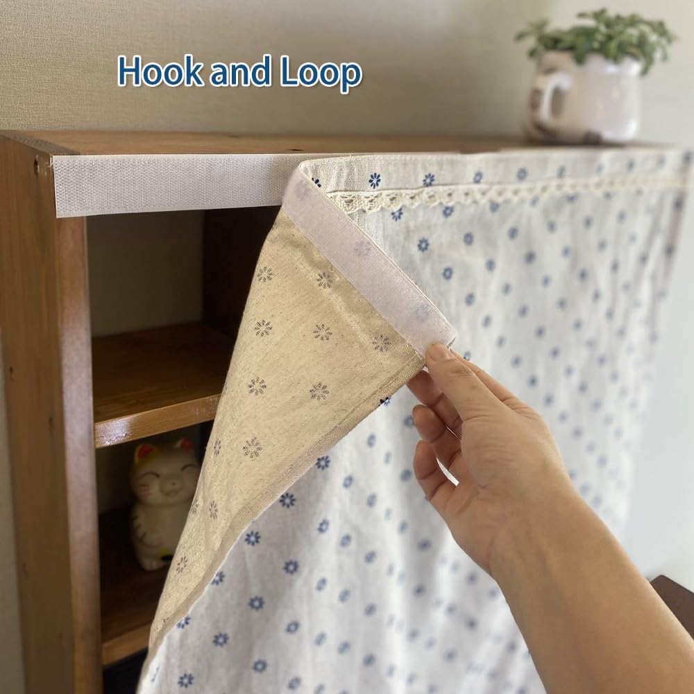 Tenda regolabile sotto il lavello per mobili da cucina, design con gancio e anello, misto cotone per privacy e organizzazione