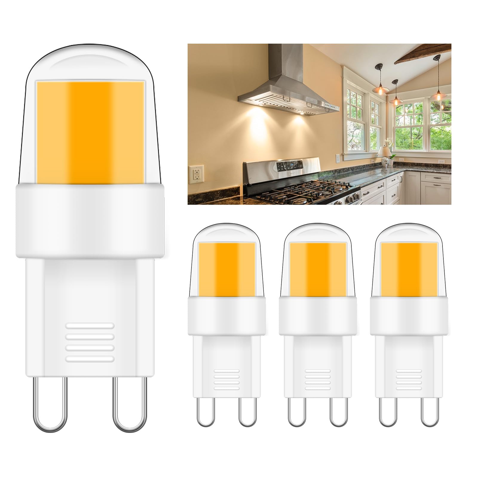 TRIJZHOU G9 LED Lampe COB Leuchtmittel 2W Ersatz 20W 25W Halogenlampe Warmweiß 2700K 300Lumen 220V G9 Bi Pin Sockel für über dem Herd Nicht Dimmbar 4er Pack