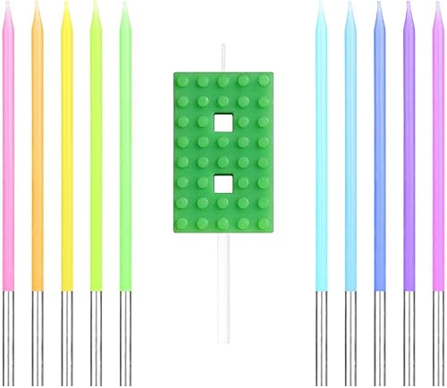 iNINGER Bloque de construcción número 8 velas, decoración para tartas de cumpleaños 8, velas de carnaval de feliz cumpleaños, bloques de