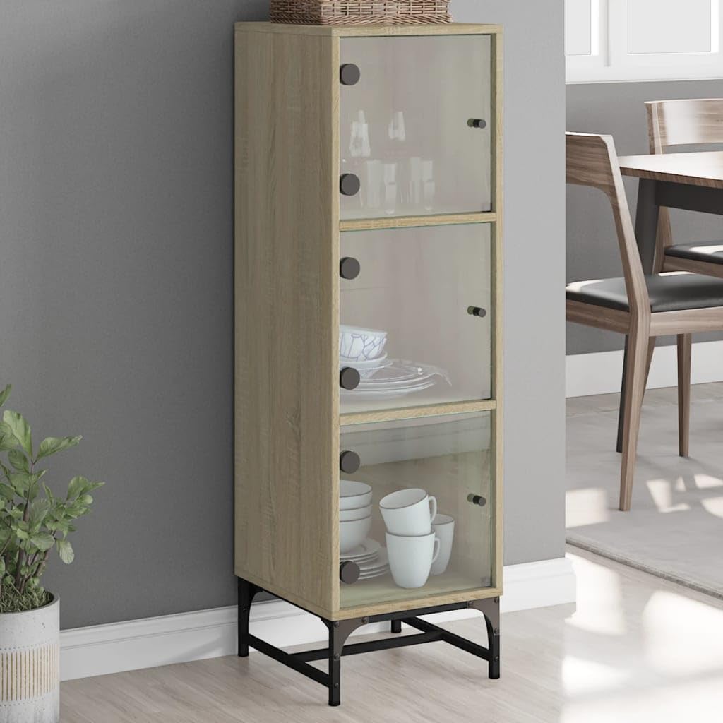 Fengshui Highboard ze szklanymi drzwiami dąb Sonoma 35 x 37 x 120 cm