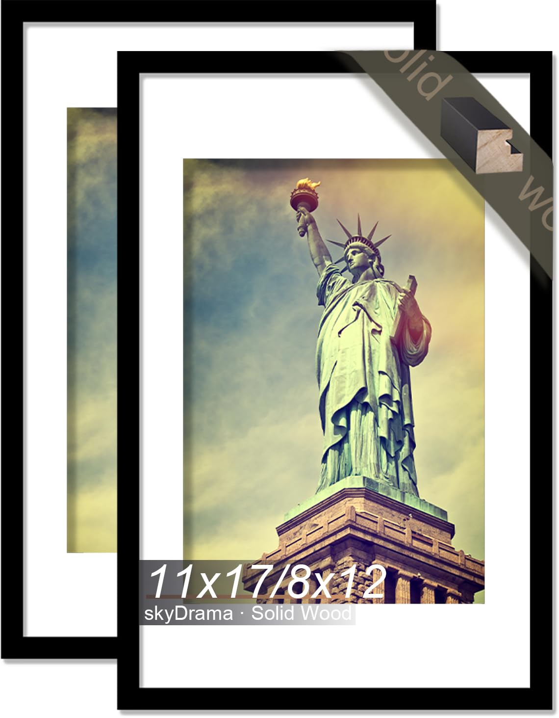 skyDrama Solid Wood 11x17 Picture Frame with Black Wood Grain 2 Packs