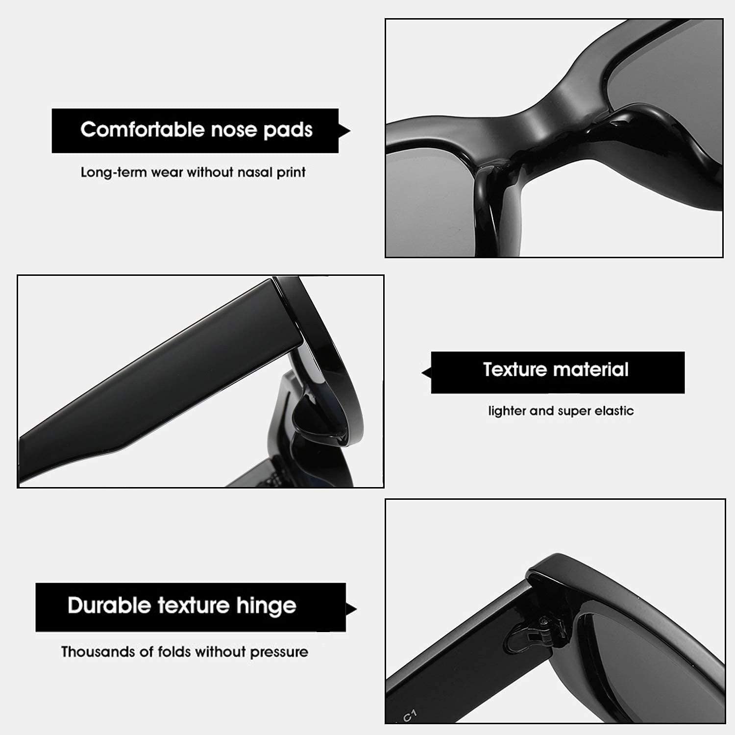 Dervin Rectanglular Sunglasses for Women Retro Driving Sunlgasses Narrow Square Frame UV400 Protection (Black) 4