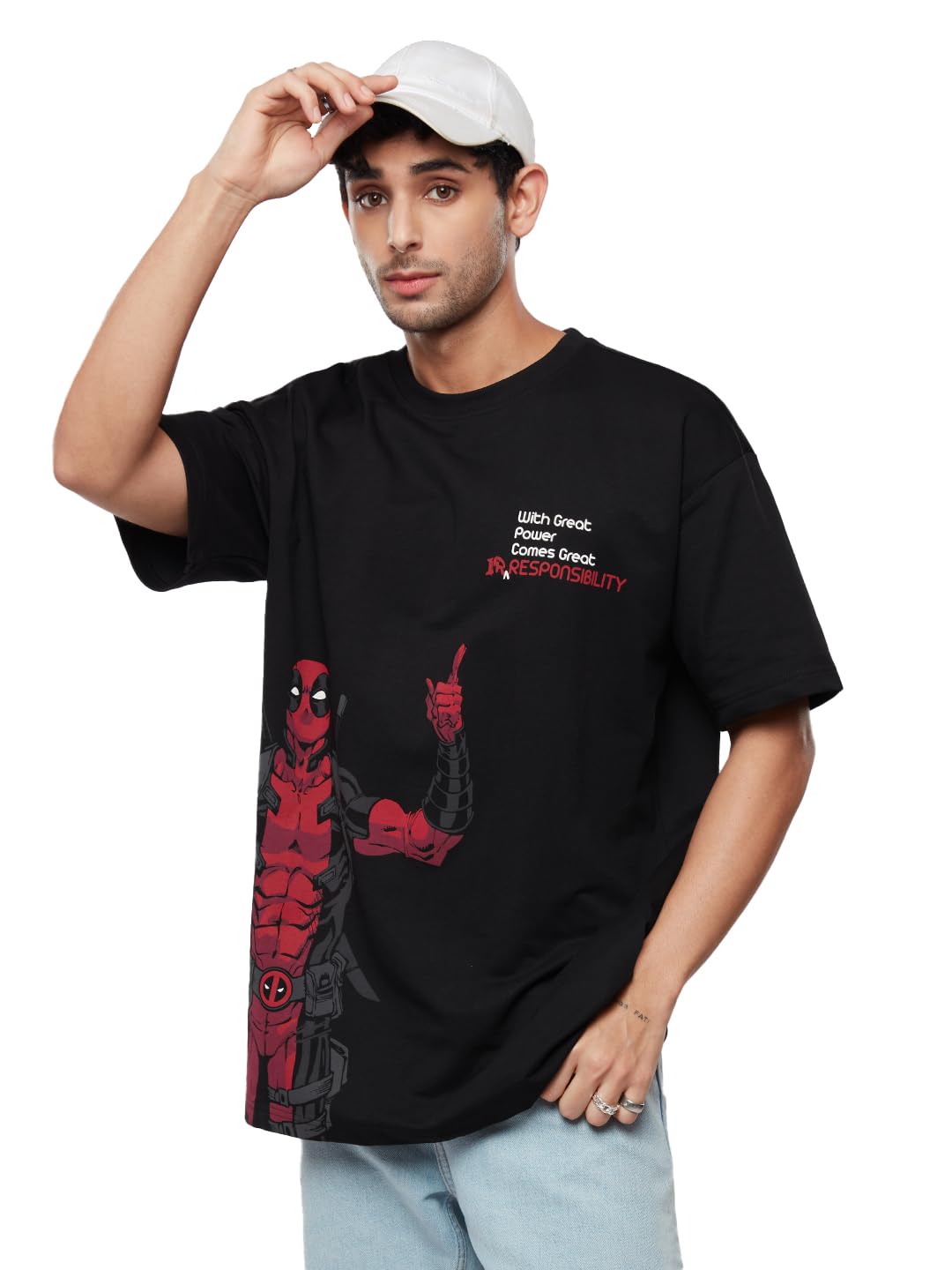 the souled store Official Deadpool: Great Irresponsibility Men and Boys Oversized fit Graphic Half Sleeve Cotton Black Color Oversized T-Shirts-picture-39