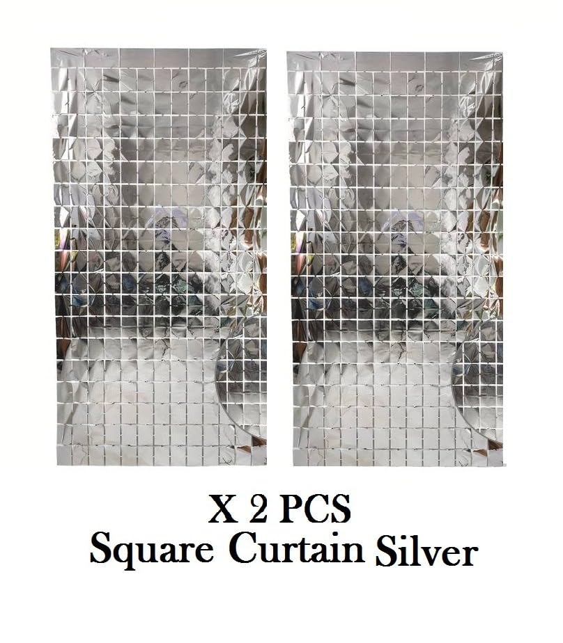 Image of AMFIN (Pack of 2) Square Foil Curtains for Birthday Decoration Photo Booth Props Backdrop Baby Shower Bachelorette Party Decorations - Silver