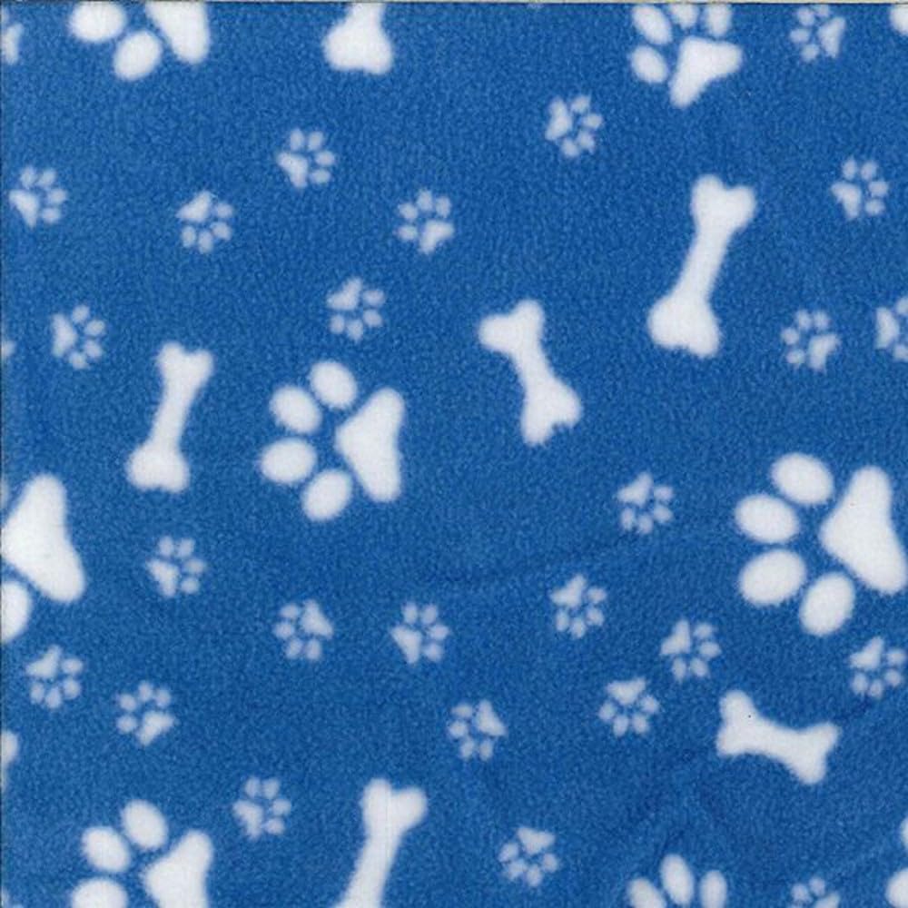 Polar Fleece Anti Pil Fabric Dog Paw Prints & Bones Puppy Puppies Pet Blanket 150cm Wide (Price Per Metre) (Copen)