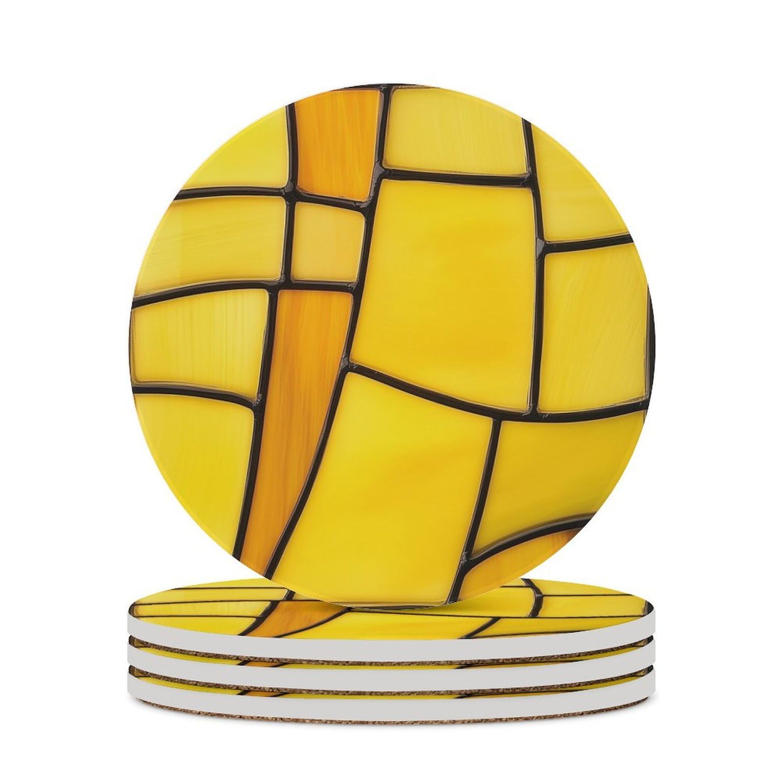 Simple Yellow Piece Stained Glass Coasters Set of 4 Absorbent Coasters