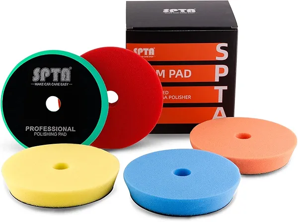 Buffing Polishing Pads, SPTA 6'' Orbital Buffer Pads Hook and Loop Buffing Pads, Foam Polish Pad 5 Grits from Coarse to Fine for 6 Inch DA Rotary Polisher Compounding, Polishing and Waxing