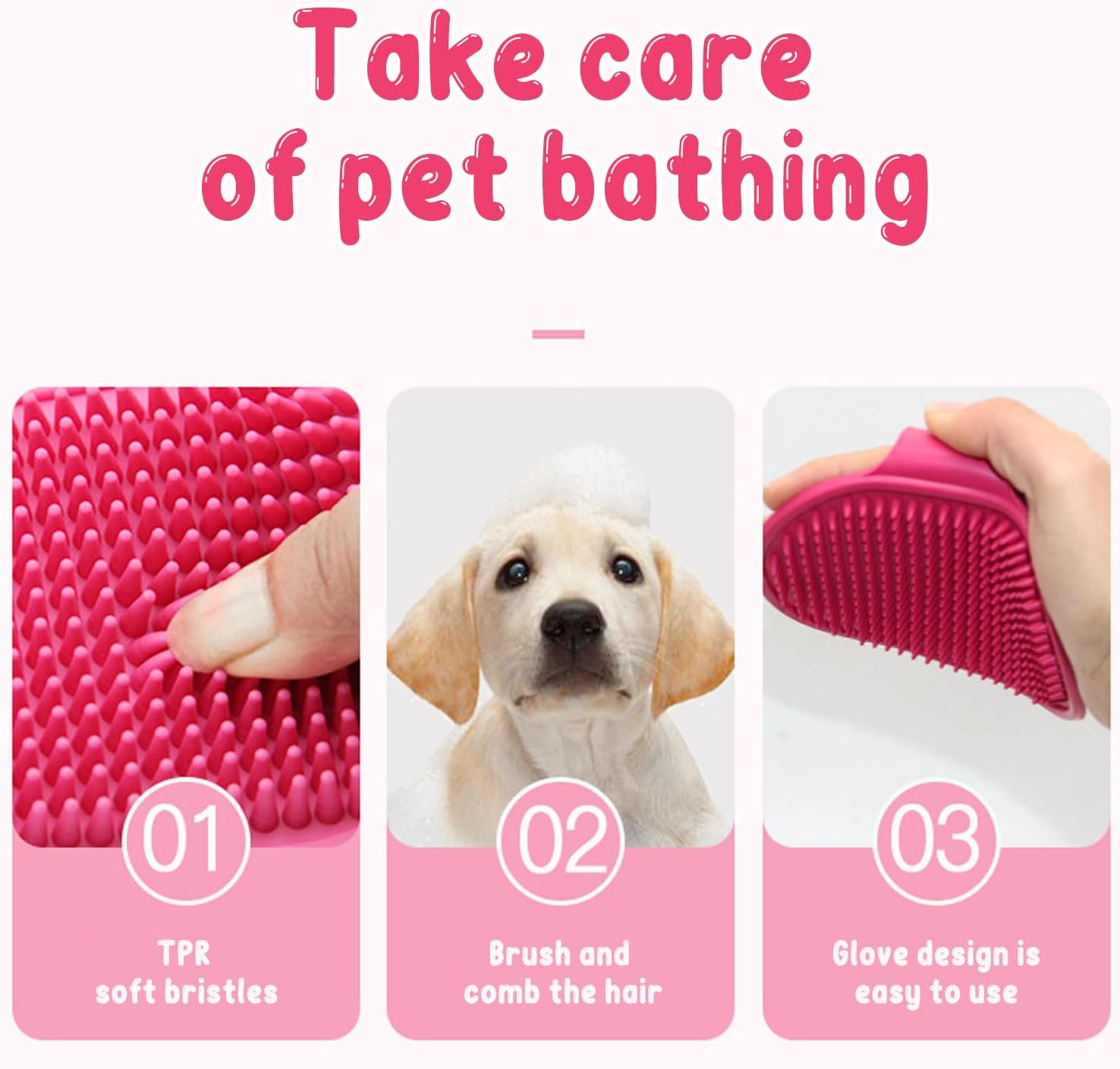 3-Pack Silicone Pet Bath Brush Set, Pet Flexible Mitt Comb, Dog Rubber Shower Brush with Adjustable StrapGentle Grooming for Dogs & Cats 5 61g0l7YDaCL. AC SL1500