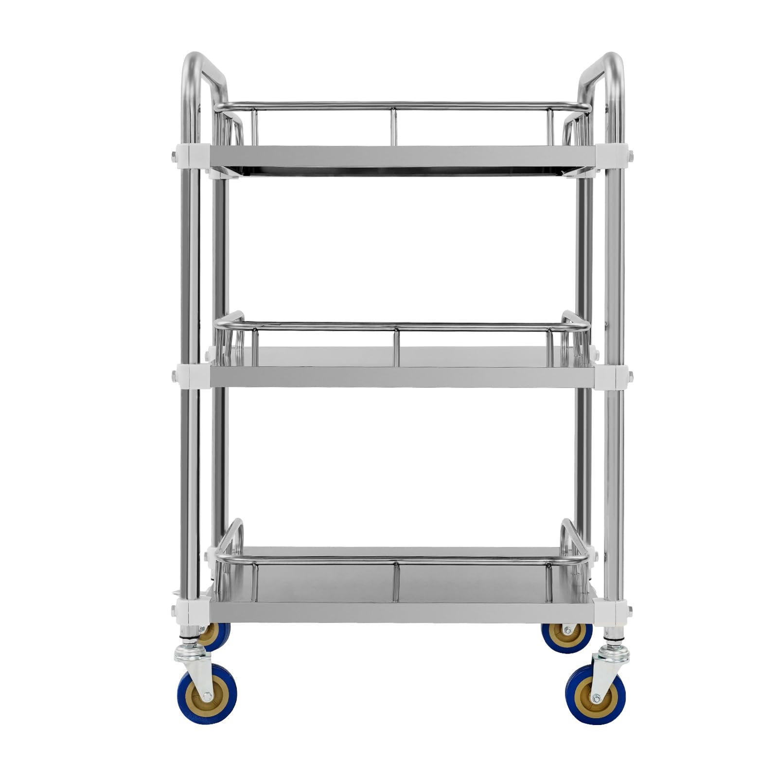 Carro de acero inoxidable para servicio de laboratorio, 3 estantes, carro de servicio de laboratorio, carrito de té, carrito de cocina de acero inoxidable con 4 ruedas giratorias, 2 frenos