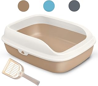BPS Cat Grooming Cat Litter Tray Tray Litter Tray Open Plastic with Scoop Small (Yellow-Brown) product image