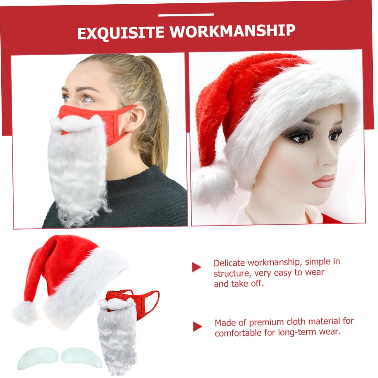 LIFKOME 5 Set Abito Natalizio Sopracciglio Finto Cappello Da Festa Di Natale Puntello Cosplay Di Babbo Natale Cappelli Di Accessorio Del Costume Di Babbo Poliestere Rosso
