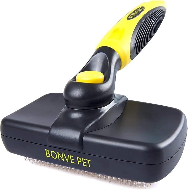 Bonve Pet Slicker Dog Brush, Self Cleaning Pet Grooming Brushes Suitable for Medium and Long Haired Dogs Cats, Professional Deshedding Tool - Removes 90% of Loose Undercoat