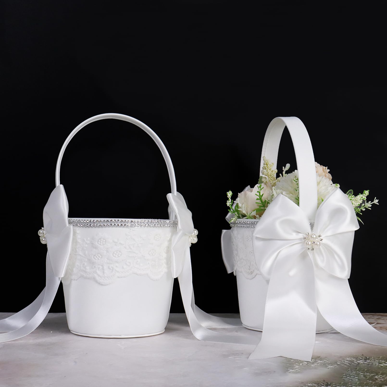 2 Stück Blumenmädchen Körbchen Weiß - Hochzeitsdekoration Für Blumenkinder
