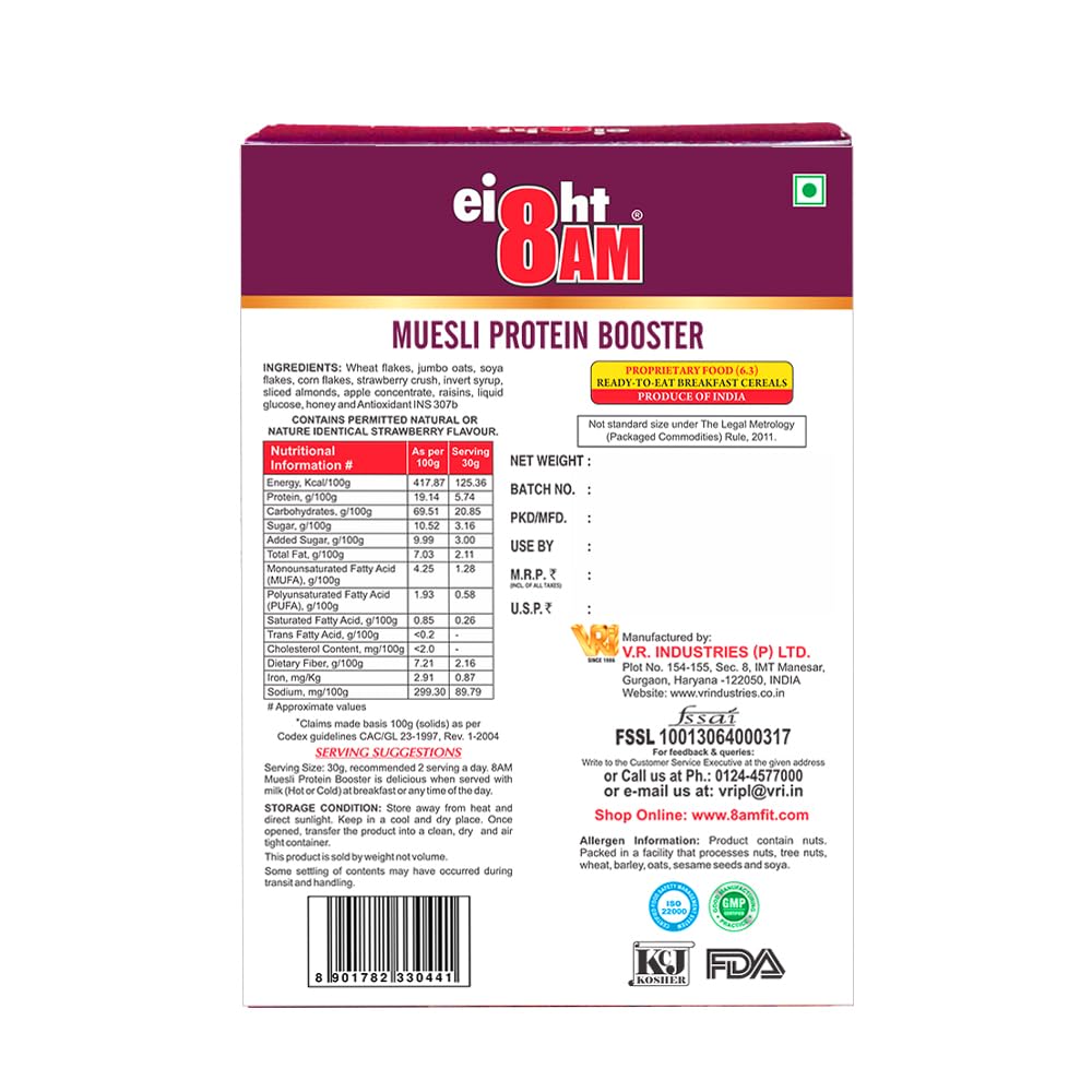8AM Muesli Protein Booster, Tasty, Nutritious and Healthy Snacks, Include Whole Grains and Seeds, 425 gm Set of 2 1