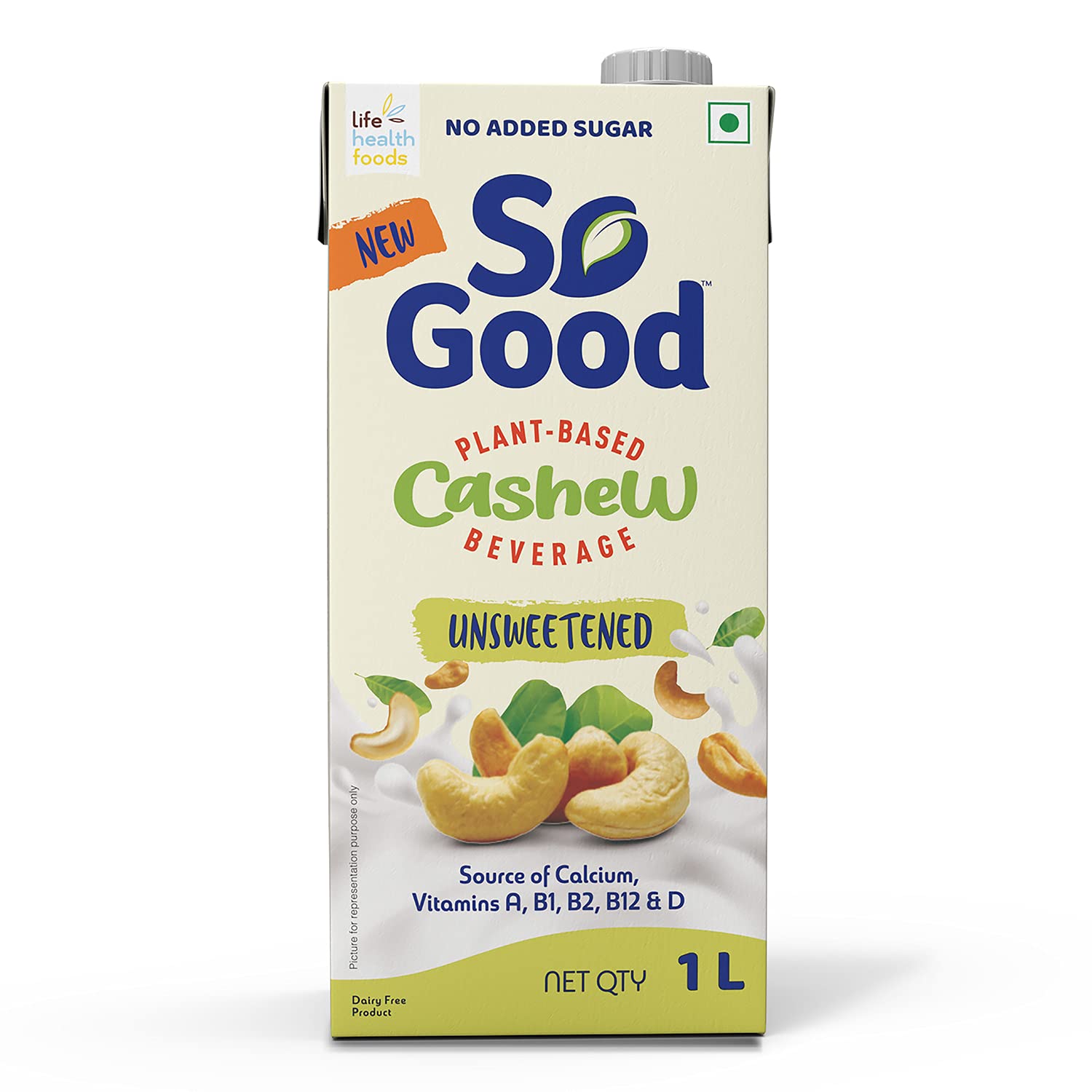 So Good Plant Based Cashew Beverage Unsweetened 1 L | Lactose Free | No Added Sugar