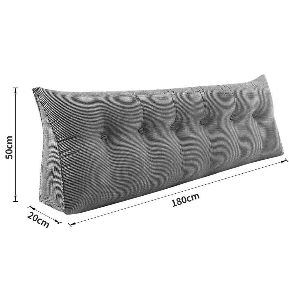 OHMG - Cojín grande para cabecera de cama, XXL, cojín de respaldo gris, cojín de lectura, cojín de apoyo lumbar, respaldo de tamaño, travesaño de posicionamiento suave, 180 x 50 x 20 cm