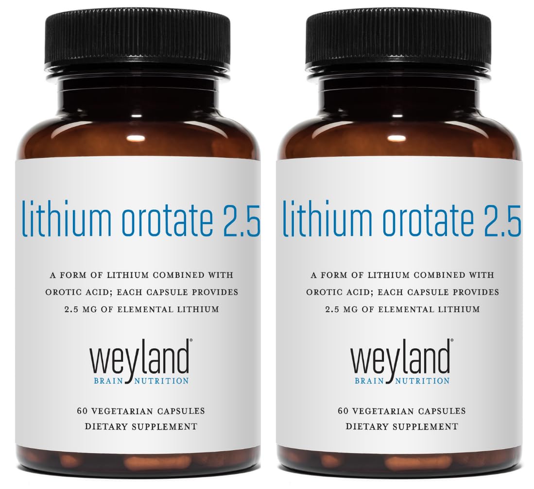 Lithium Orotate - 2.5mg of Elemental Lithium, 60 Vegetarian Capsules (Pack of 2) 60 Count (Pack of 2)