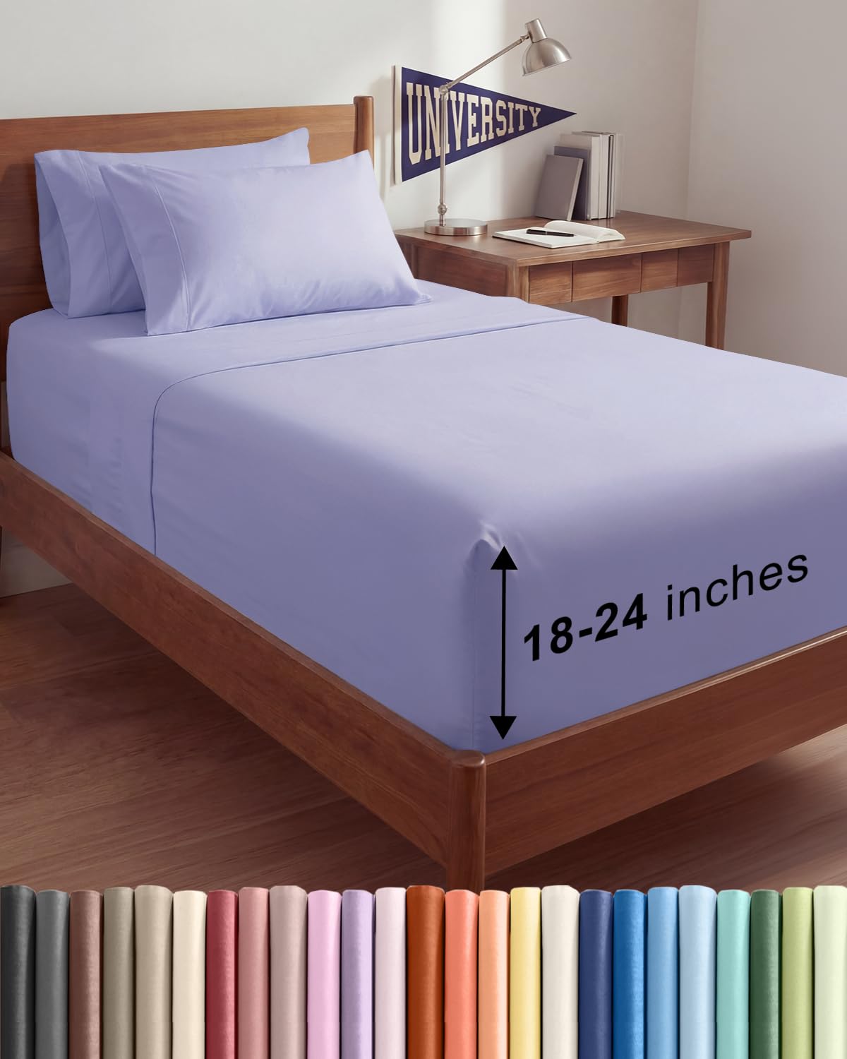 CGK Extra Deep Twin XL Sheet Set - 4pc College Dorm Room - Lavender