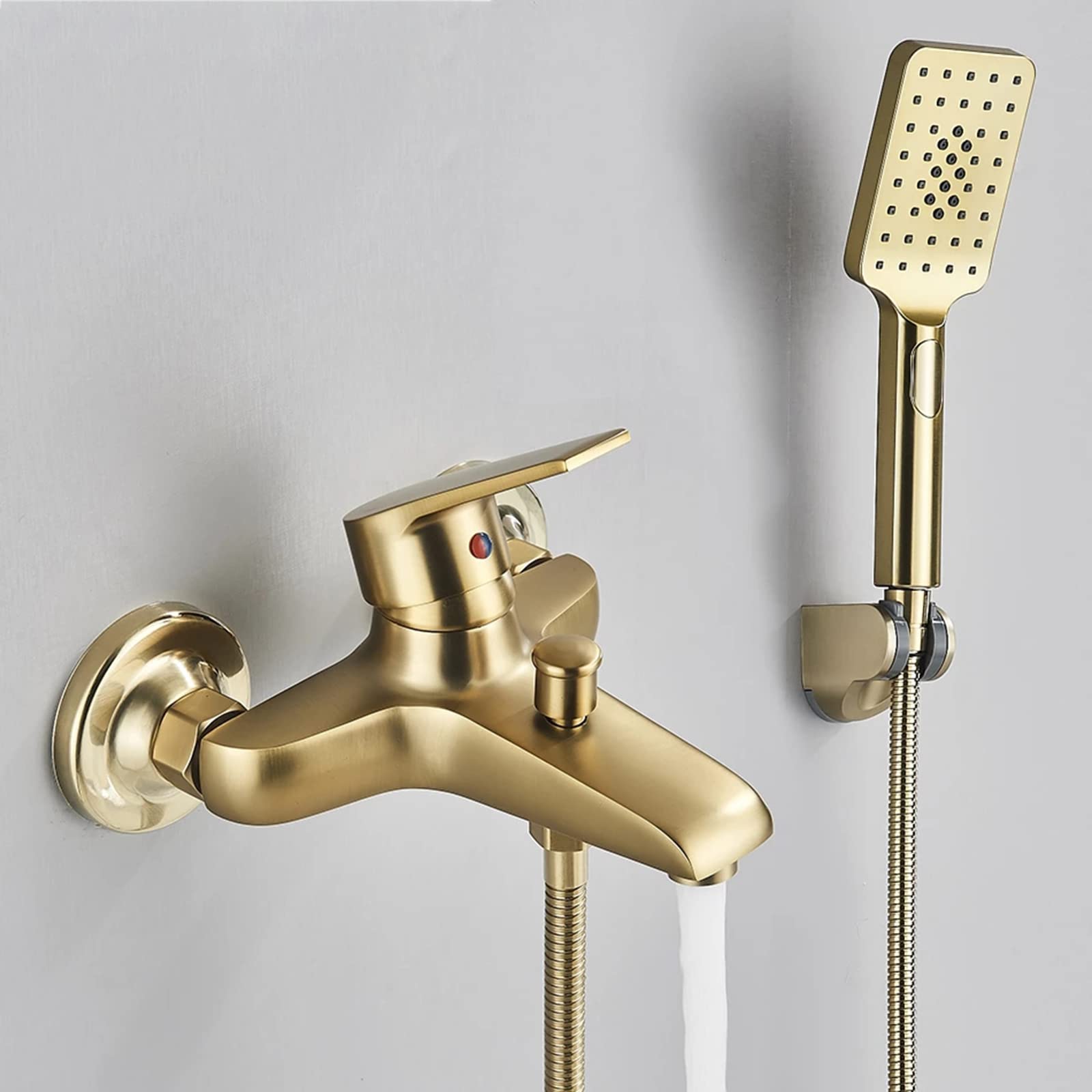 Badewannenarmatur Mit 3 Arten Modus Handbrause, Gebürstetes Gold, Wandmontage Wannenarmatur Messing Wannenfüller, Einhand Kalt Und Warmwasser Wannenmischbatterie
