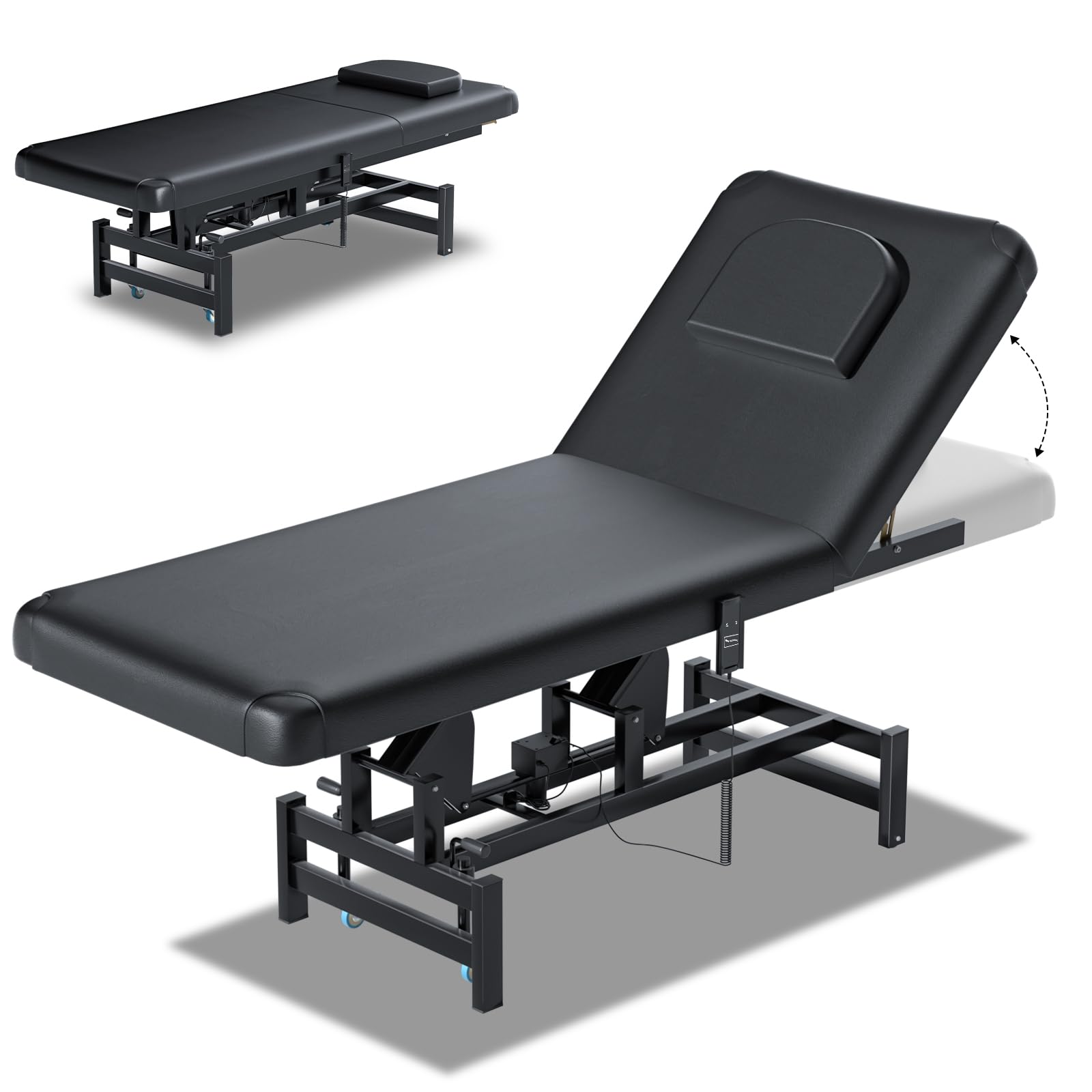 Electric Lift Massage Table with Lockable Wheels, Electric Massage Treatment Table with 4'' Think Premium Foam, 1500Lbs Capacity, Physical Therapy