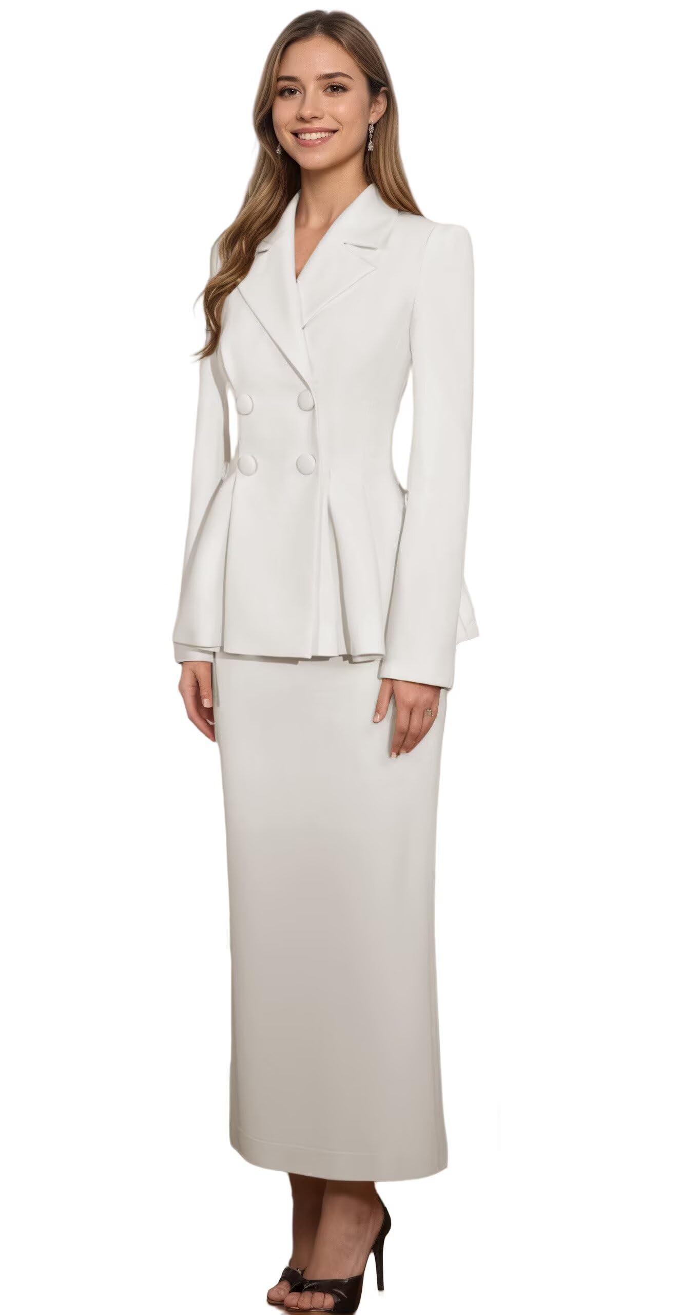 Womens Skirt Suits 2 Piece Set Business Dressy Pencil Skirt Double Breasted Pleated Women Suits