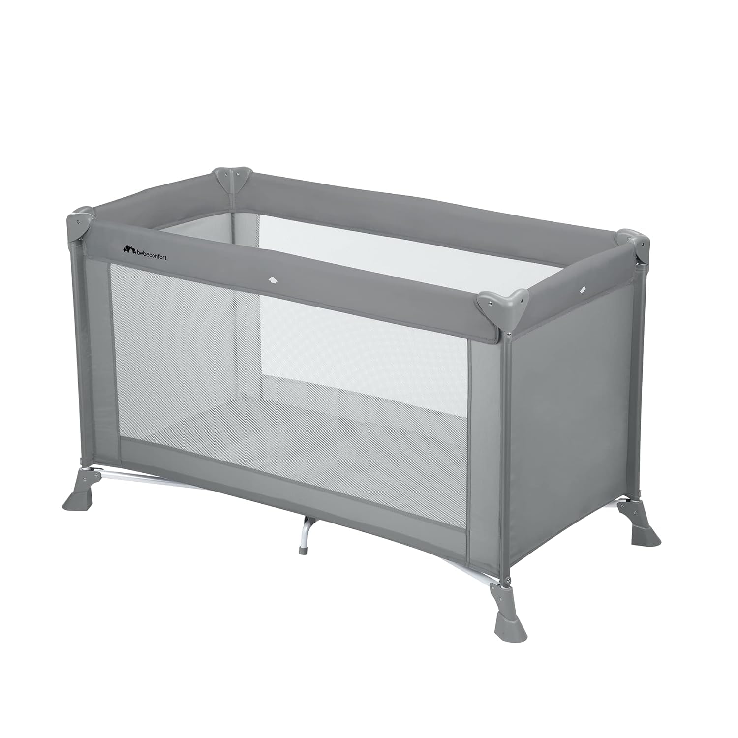 Bebeconfort Soft Dreams, Reisebett Baby, 0–3 Jahre (0–15 kg), leichtes Reisebettchen, Matratze aus Holzfasern & Schaumstoff (60 x 120 cm), Tragetasche, kompakt zusammenklappbar, Warm Grey