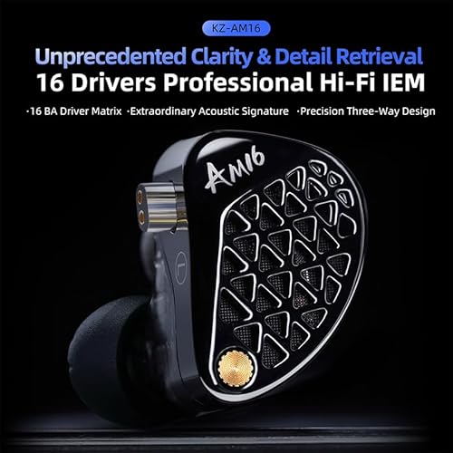 KZ AM16イヤモニ 有線イヤホン インイヤーモニター ゲーミングイヤホン 16BAドライバー 音質の向上/精密分周技術/メタリックCNC加工/力強い低音/中音域のボーカルの明瞭さ/深みのあるクリアな低音リズムと没入感あふれる雰囲気（低周波強化、マイクなし）