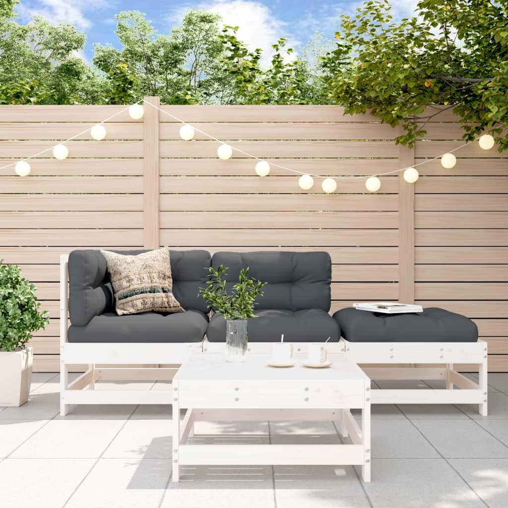 4-częściowy zestaw mebli ogrodowych biały, lite drewno sosnowe, modułowe meble outdoorowe na taras, balkon, wytrzymały zestaw patio ze stołem