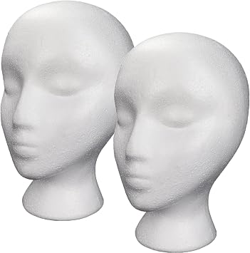 Foam EPS Mannequin Head Glasses Headset Wig Display Stand Women Head Model Hat Display Mold Female Styrofoam- Mannequin Head White Foam Wig Head Display Stand Manikin Head for Wigs Hats Sunglasses 2pcs