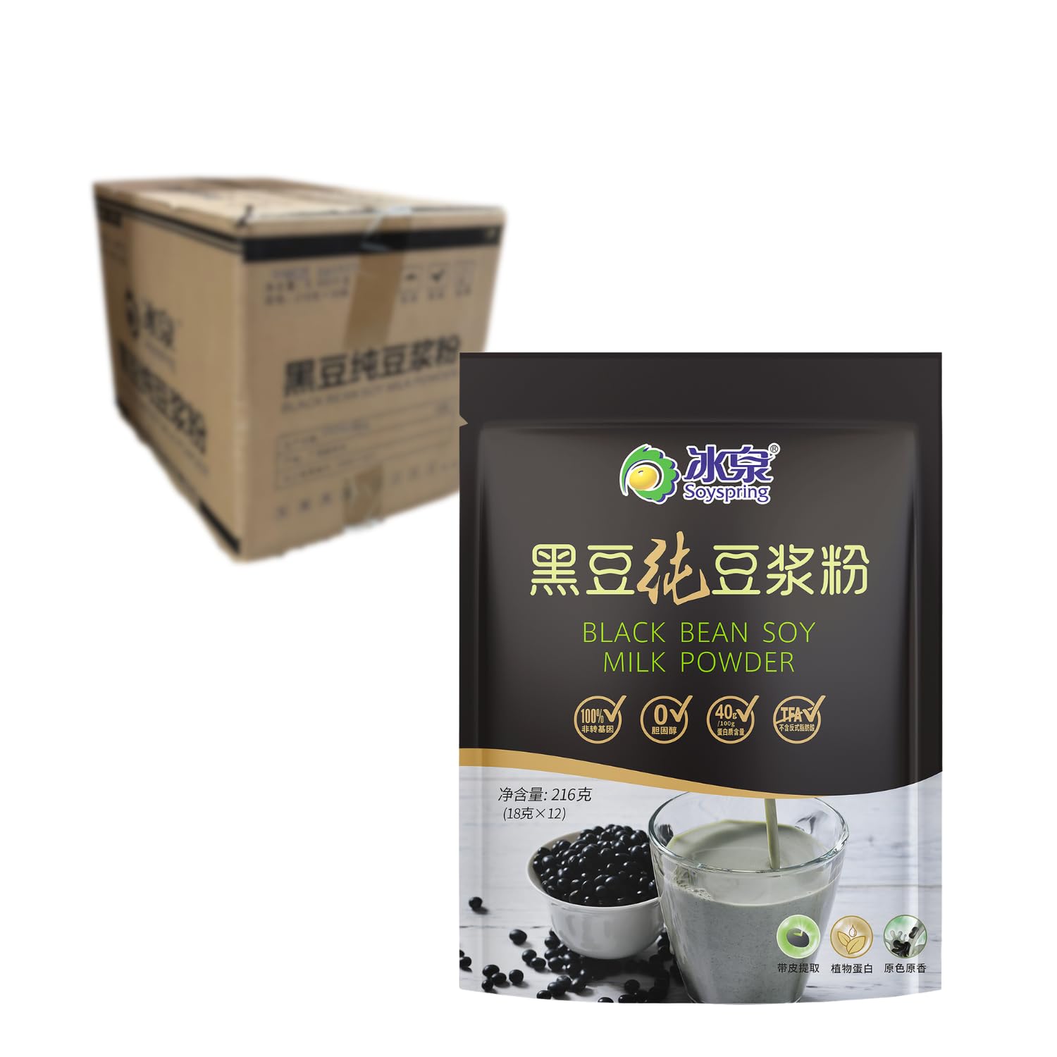 SOYSPRING Leche de soja en polvo negra 216 G