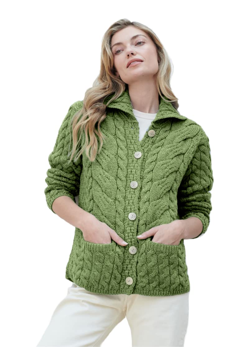 Ladies Buttoned Cabled Cardigan-L