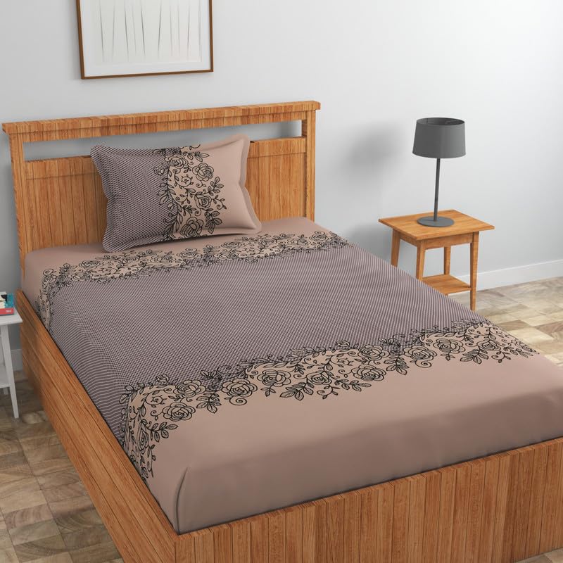 Image of NEW LEAF Pure Cotton 220 tc Flat Single Bedsheets for Summer Breathable | Wrinklefree | Super Soft (Size-60 X 90 Inch) with 1 Pillow Covers (Size-17 X 27 Inches, Floral, Mouse