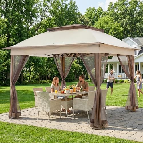 COOS BAY 11x11 Pop Up Gazebo with Mesh Netting, Instant Outdoor Canopy Tent, Water Resistant Shelter with UPF 50+ UV Protection, 121 Sq Ft Coverage, Beige - Image 6