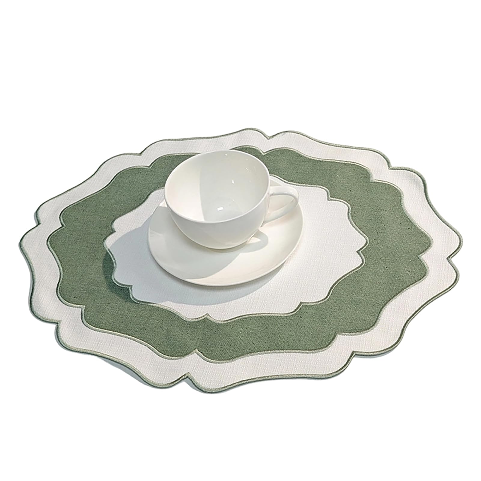 Virelynx Scalloped Linen Placemat – Dining Table Mat Machine Washable, Wrinkle Free Mat for Home Farmhouse Kitchen Restaurant